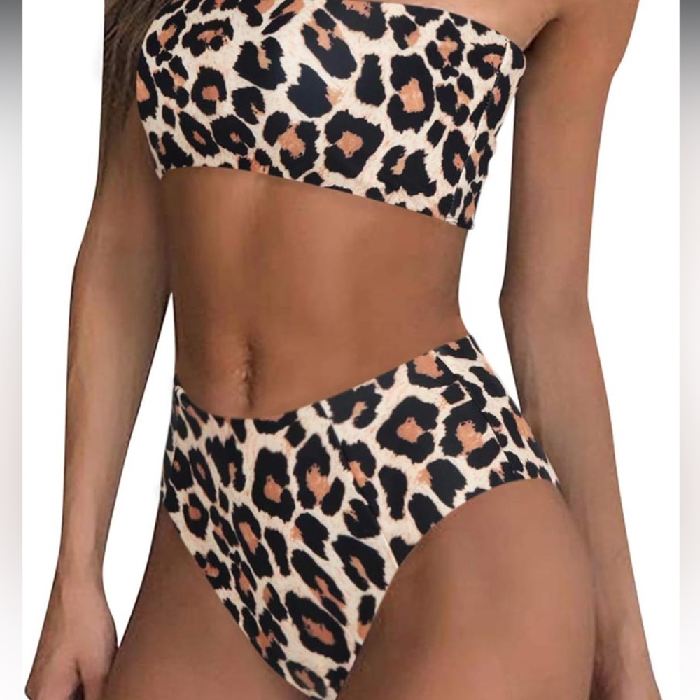 Leopard Print Bandeau Bikini Set